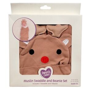 Parents Choice Reindeer Muslin Swaddle & Beanie Set Christmas‎ OS Infant Baby